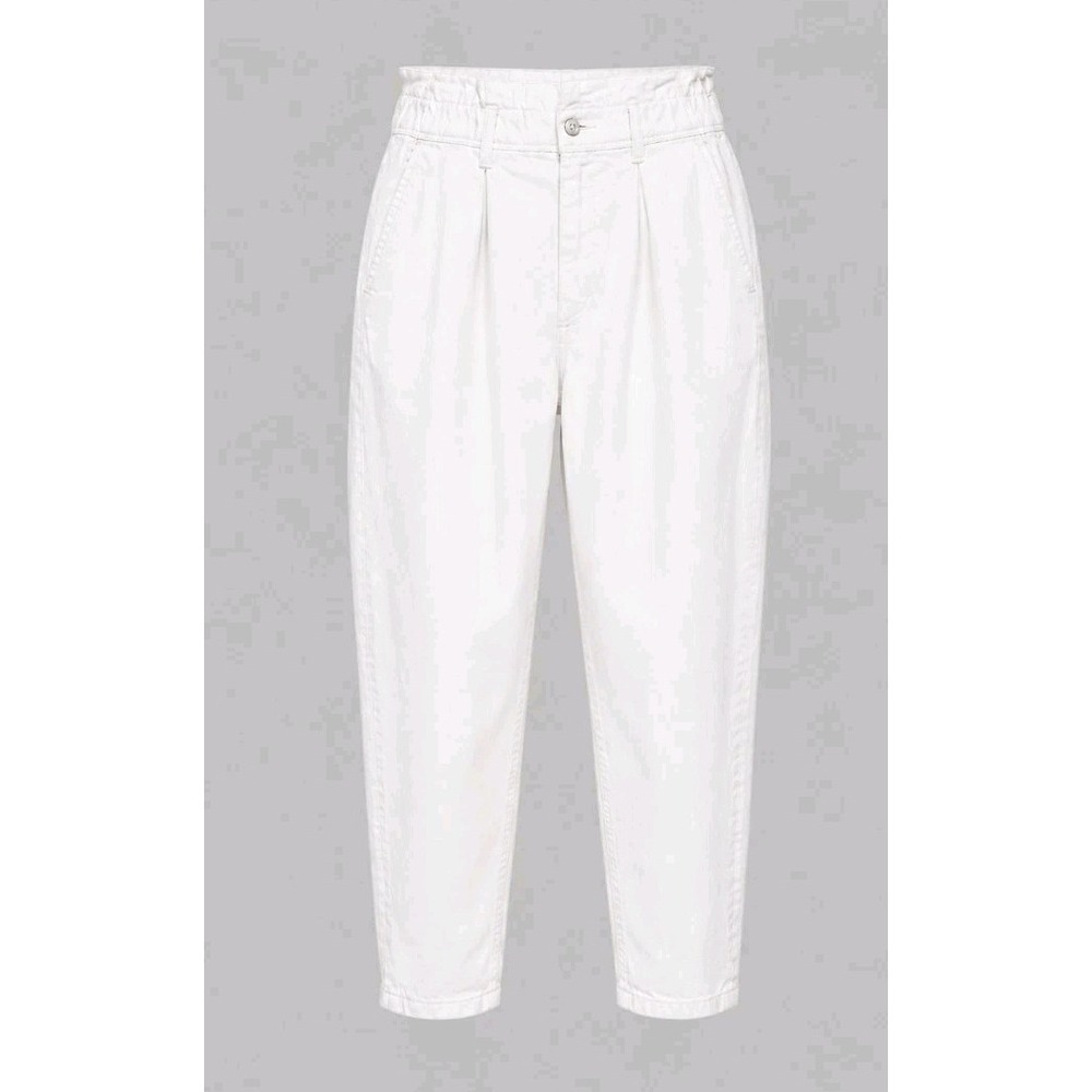 Zara Women Small White Paperbag Waist Barrel Leg Jeans High Rise Designer Denim - Picture 2 of 9